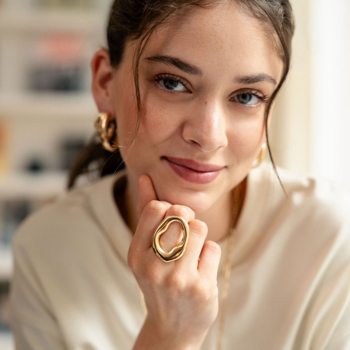 Bague ovale irrégulière - Collection Recyclée doré, BALABOOSTE