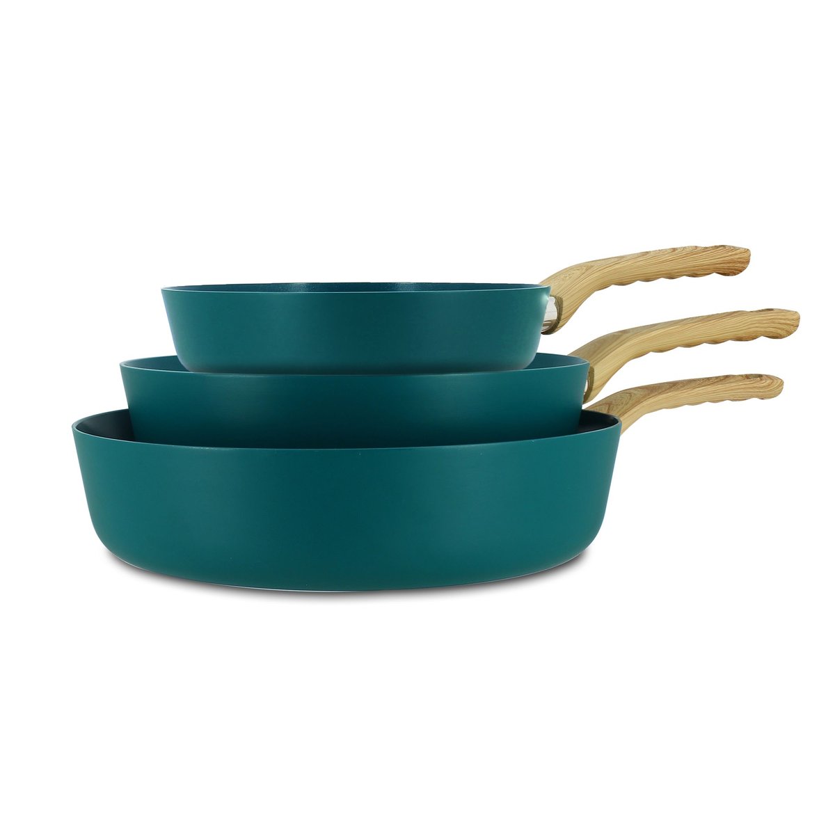 Set de 3 poêles en aluminium recyclé, COLORAMA bleu canard, MENASTYL