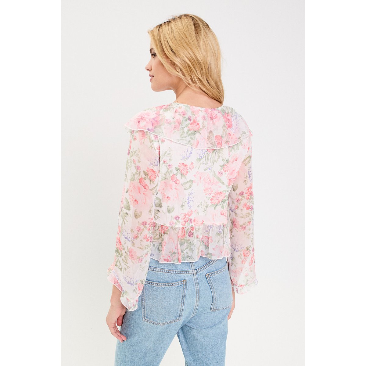 Blouse bi-matière oversize col v blanc, CACHE CACHE