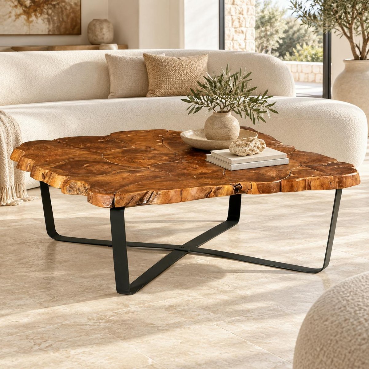 Table basse carrée teck massif recyclé D100 cm BALTIMORE bois naturel, PIER IMPORT