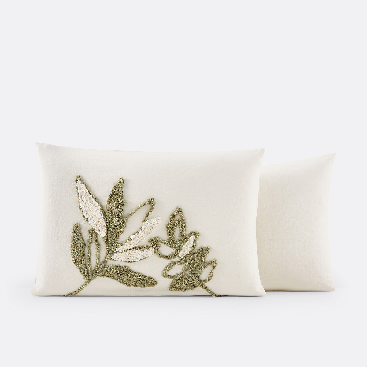 Piana Embroidered Foliage Cotton Pillowcase white/green, LA REDOUTE INTERIEURS