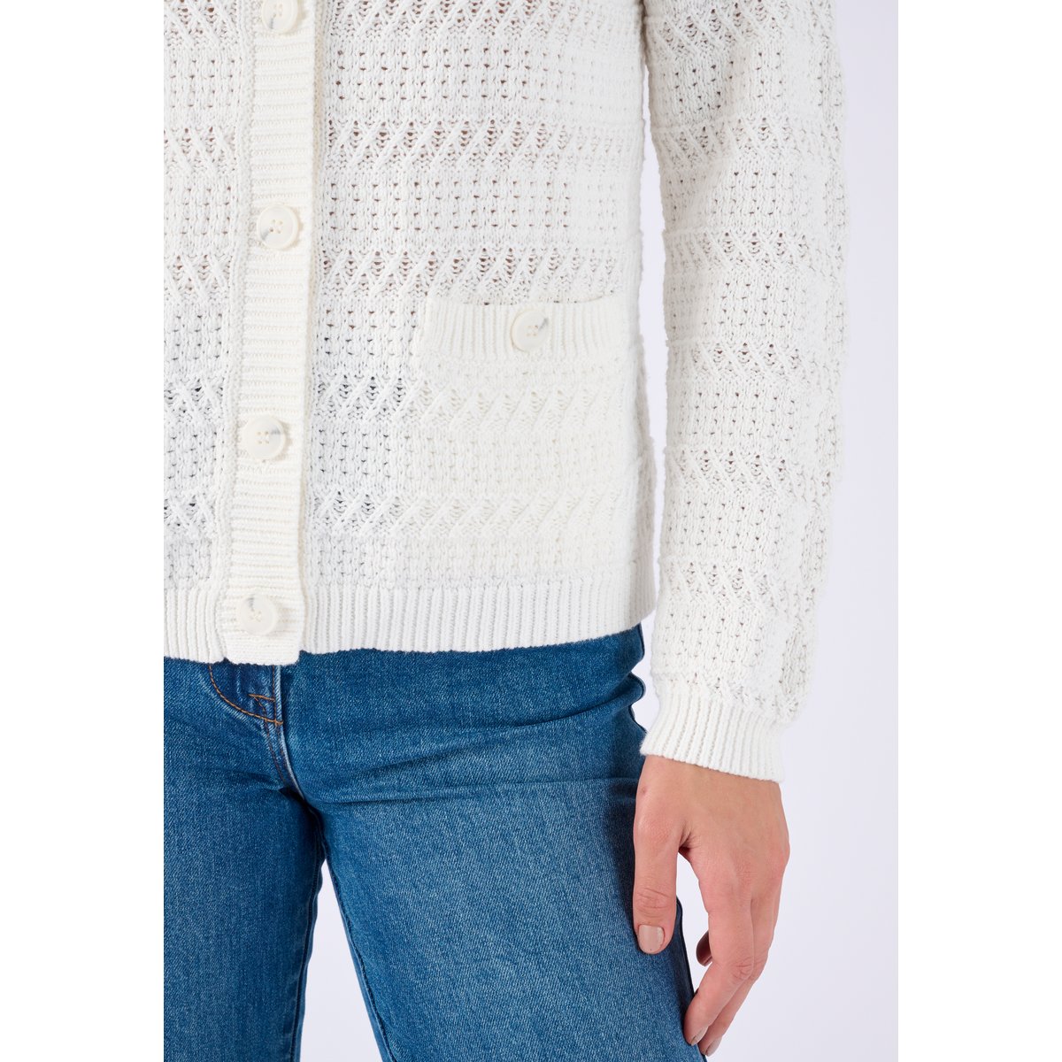 Cardigan court jeu de maille blanc cassé, DAMART