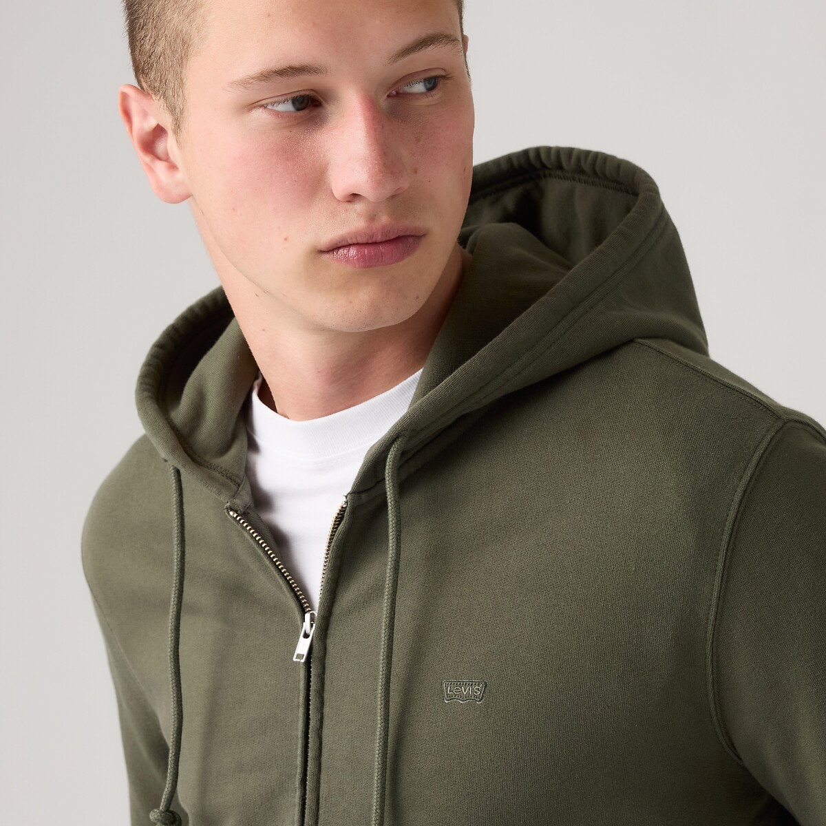 Sweat zippé à capuche col rond vert kaki, LEVI'S