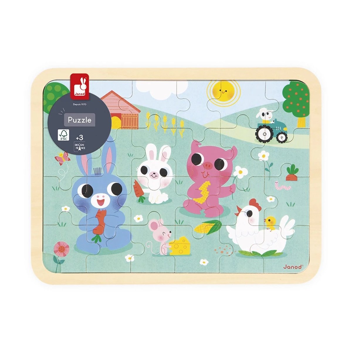 Puzzle En Bois 24 Pièces A La Ferme blanc, JANOD