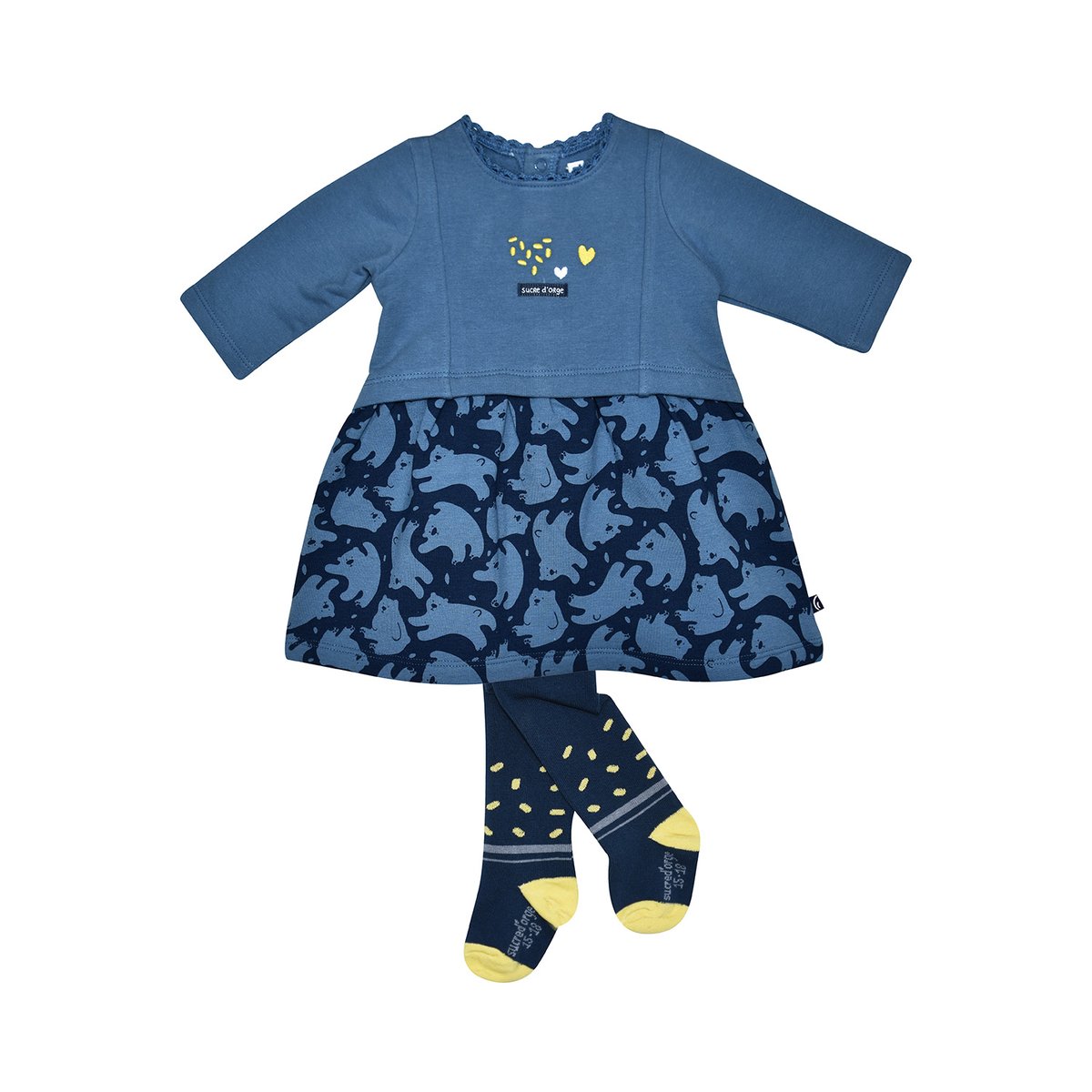 Robe collants marine maille naissance bleu, SUCRE D'ORGE