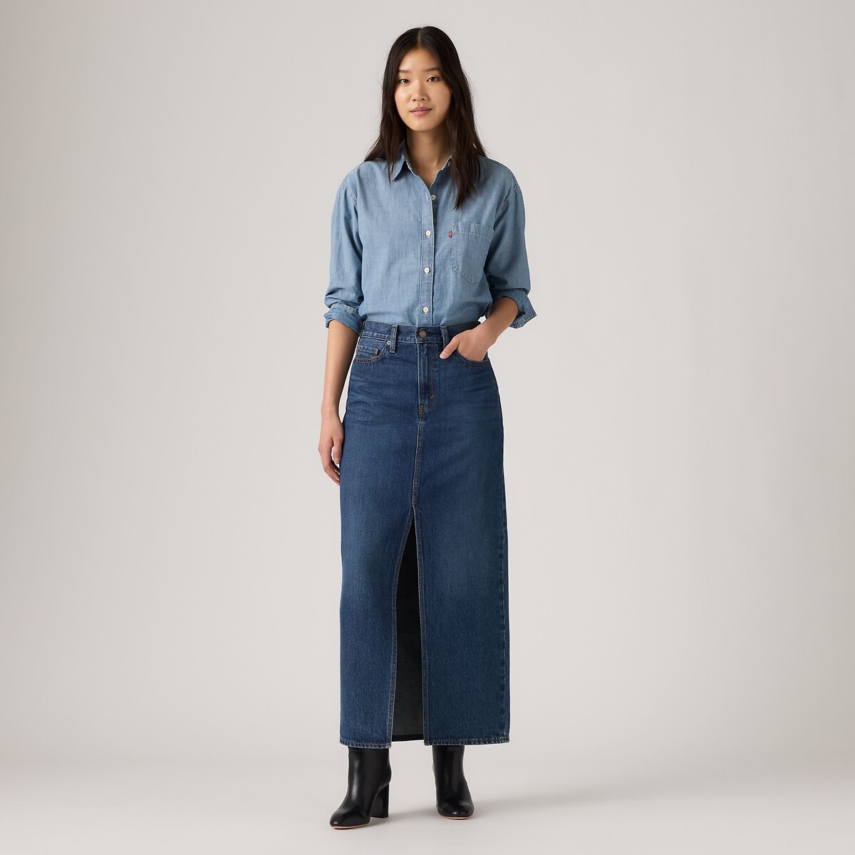 Rechte midi-rok van denim met split indigo , LEVI'S