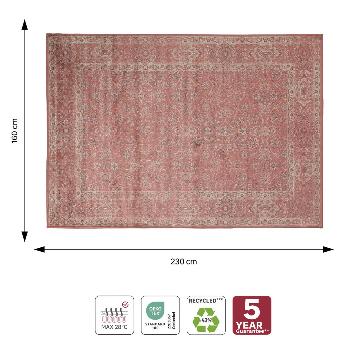 Tapis en viscose à poils courts, ABELIE rose, INSPIRE