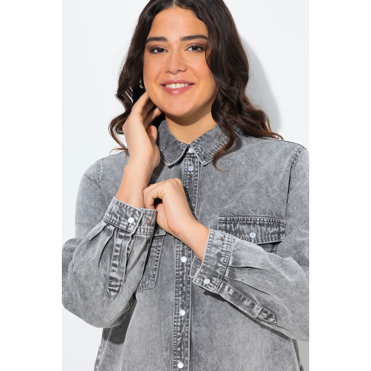 Chemisier en jean jean gris clair, ULLA POPKEN