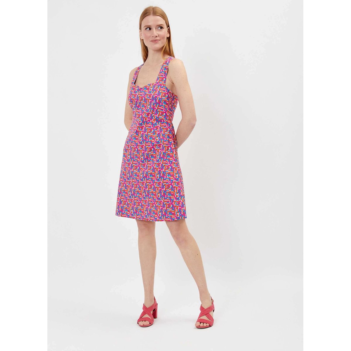 Robe rétro imprimée PAULA rose logo, PRINCESSE NOMADE