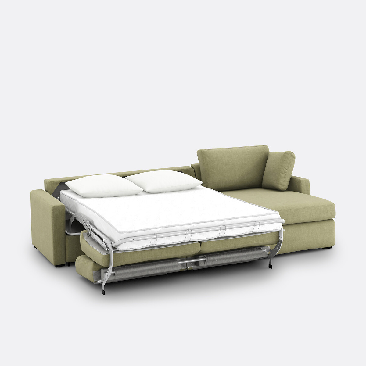 Canapé d'angle, convertible, 4 places, en coton et lin, mousse, TIMOR vert kaki, LA REDOUTE INTERIEURS