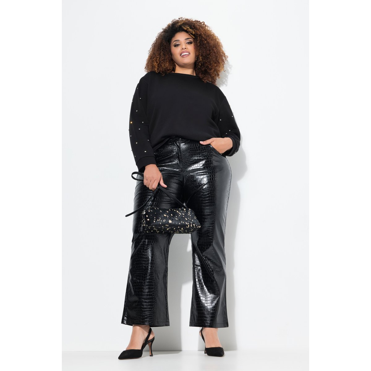 Pantalon large en similicuir Mary noir, ULLA POPKEN