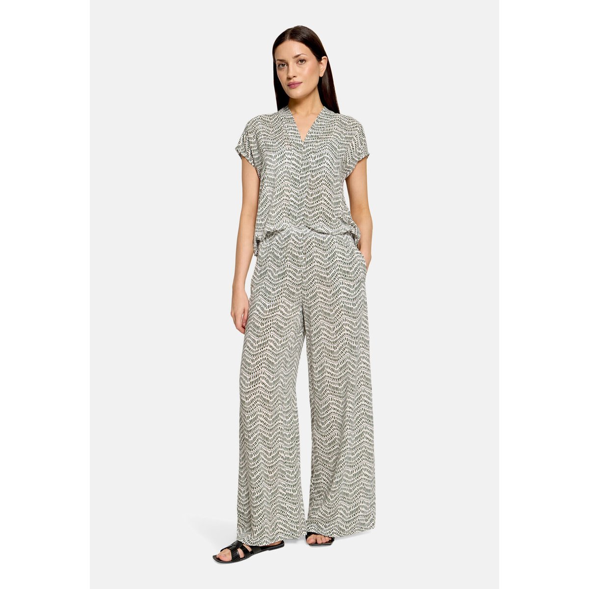 Pantalon palazzo à ceinture à nouer cream/khaki, CARTOON
