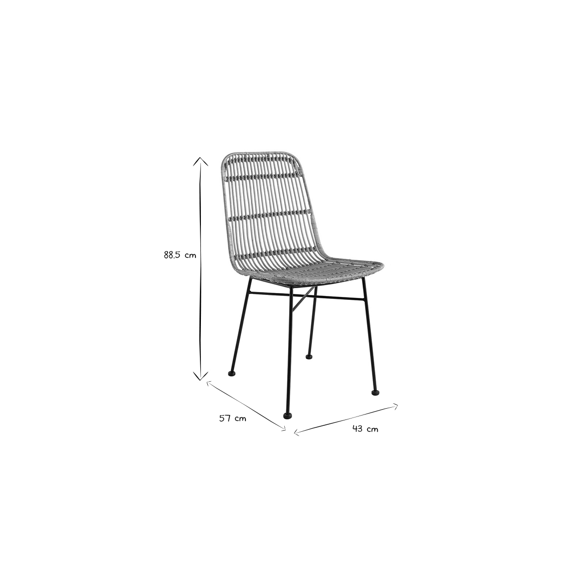 Chaises design en rotin pieds métal (lot de 2) MALACCA marron, MILIBOO