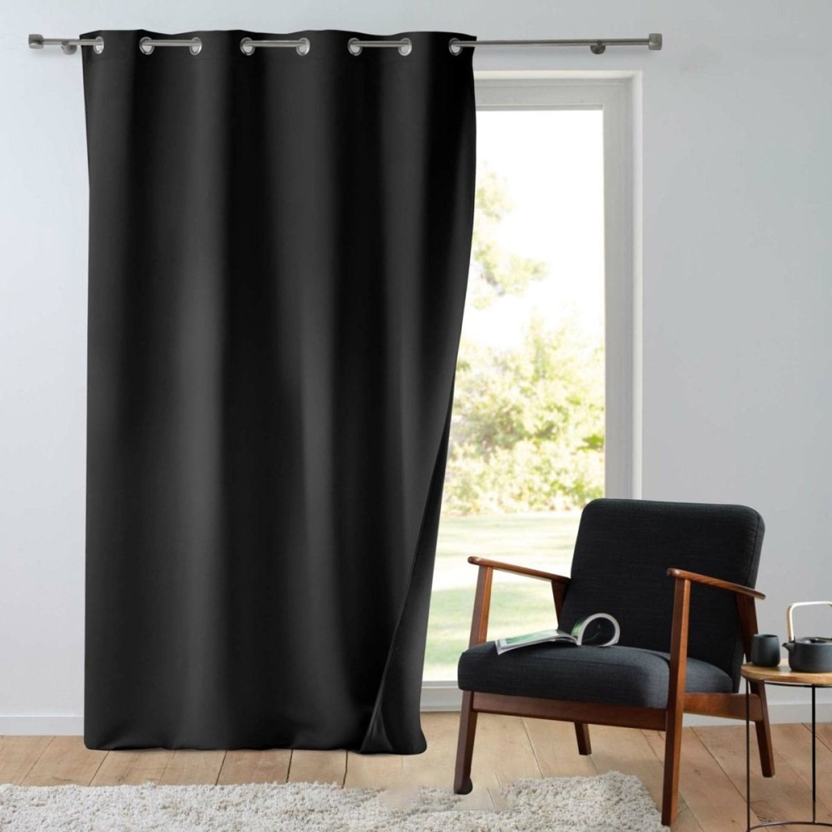 Rideau à œillets Occultant Isolant 135x260  Micropolar Noir noir, DECORATIE
