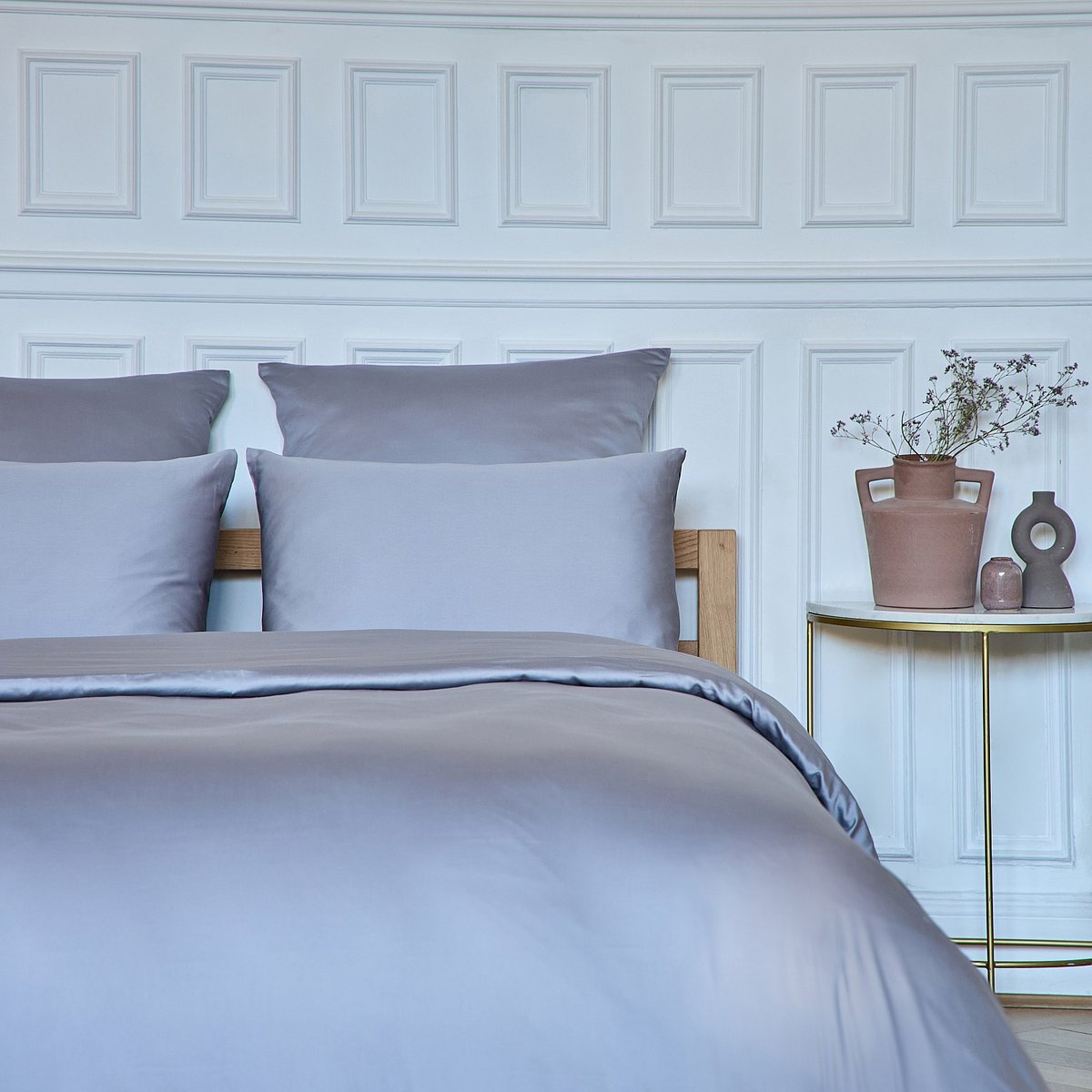 Taie d'oreiller en satin de coton ALEXANE gris, HABITAT