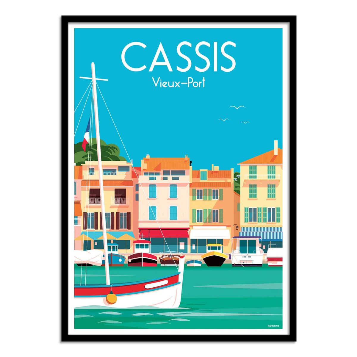 Affiche d'art - Cassis Vieux port - Raphael Delerue bleu, WALL EDITIONS
