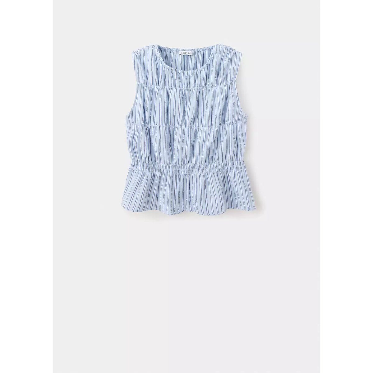Top froncé à rayures 100 % coton bleu ciel, MANGO TEEN