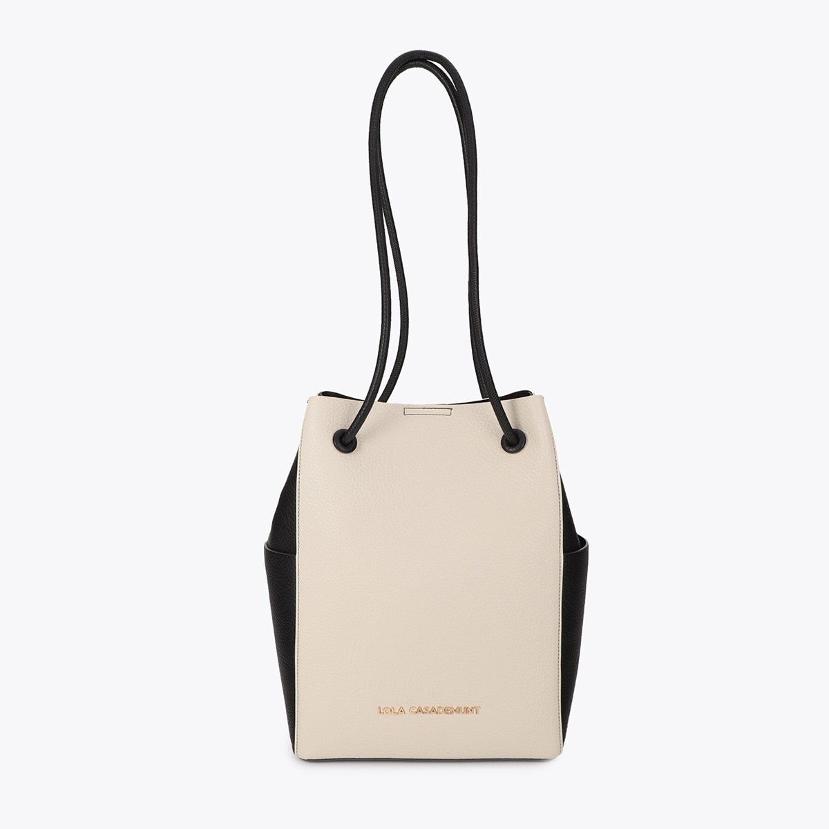 Sac seau bicolore à anses cordons ecru, LOLA CASADEMUNT