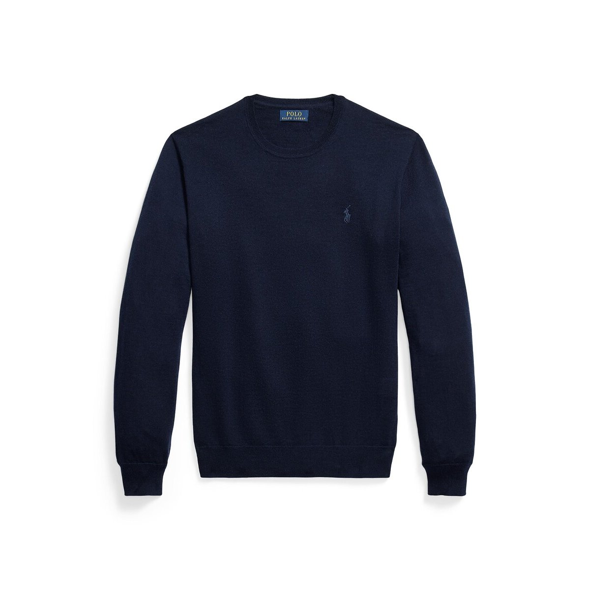 Pull col rond, en laine mérinos bleu marine, POLO RALPH LAUREN
