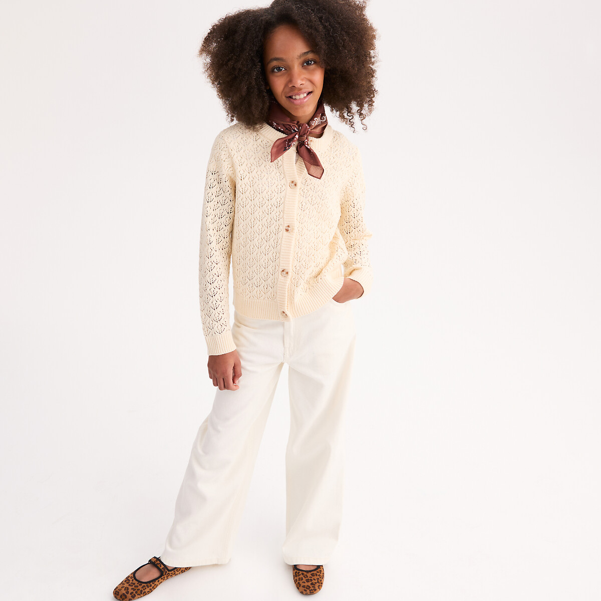 Gilet en maille pointelle ecru, LA REDOUTE COLLECTIONS