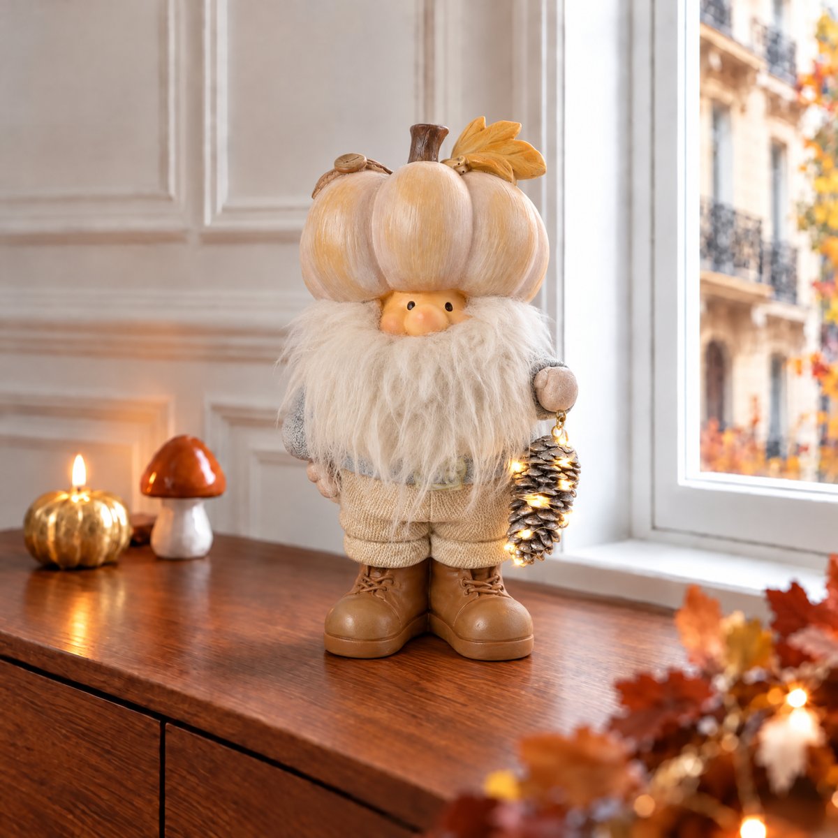 Figurine père Noël à led décorative artificielle H22 PUMPKIN beige, SIA