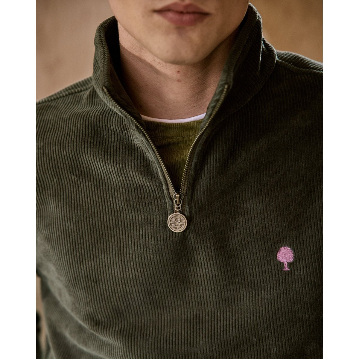 Sweat coton AMBOISE vert olive, FAGUO