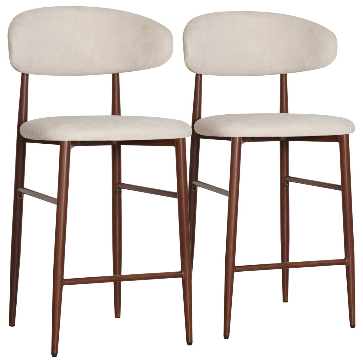 Tabourets de bar en tissu, lot de 2, Simon, SIMON beige, bois foncé, HAPPY GARDEN