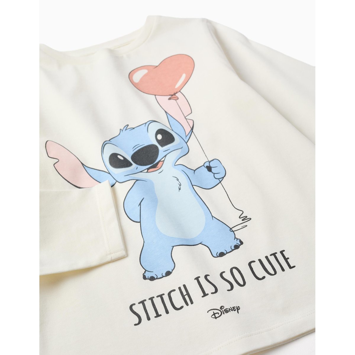 T-shirt en coton à manches longues avec imprimé Stitch is Cute blanc, ZIPPY