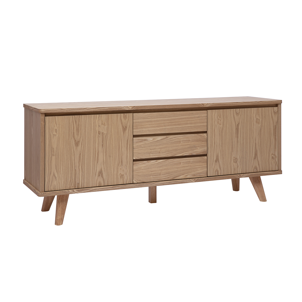 Buffet scandinave en bois clair frêne 2 portes 3 tiroirs L180 cm FIFTIES marron, MILIBOO