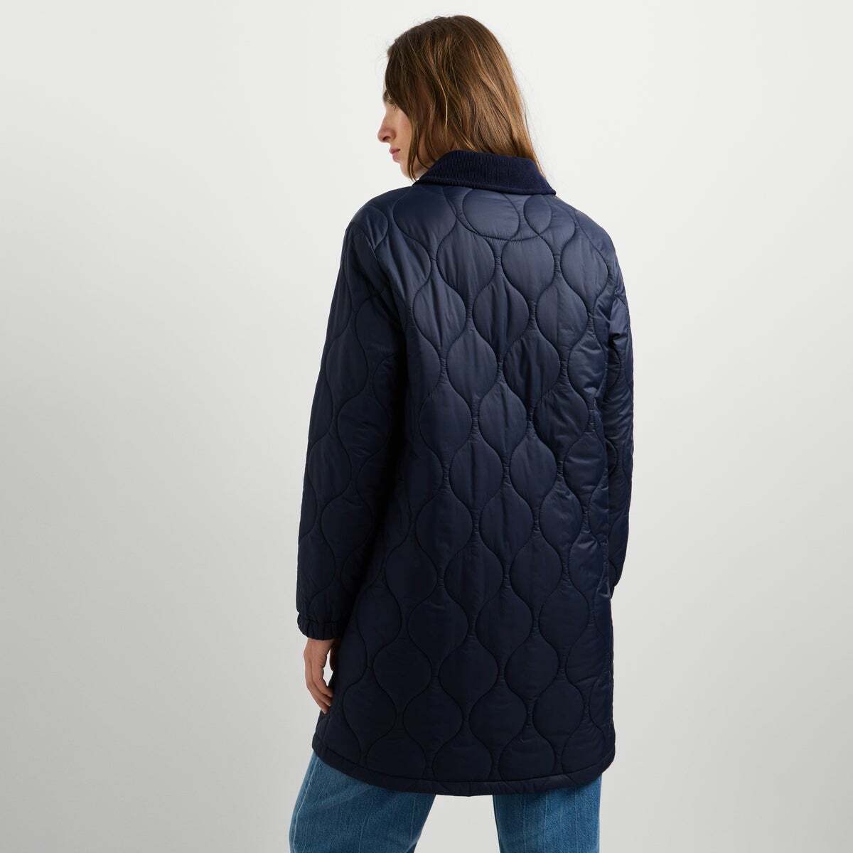 Veste Longue Matelassée Avec Col En Velours Côtelé bleu acier, PEPE JEANS