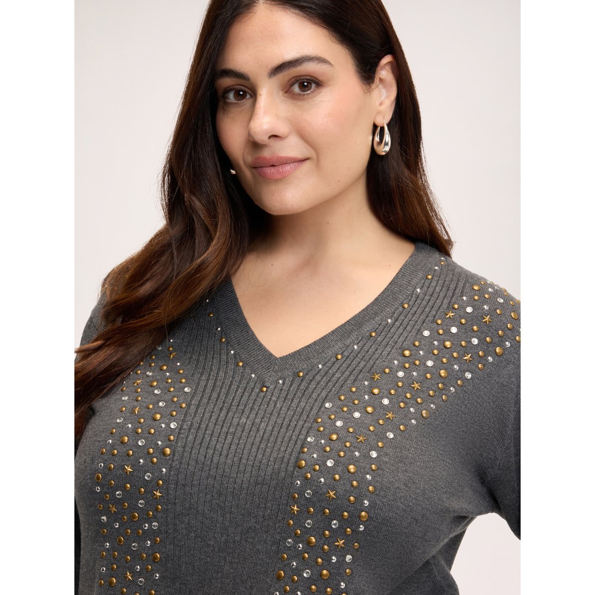 Pull avec appliqués bijoux gris, FIORELLA RUBINO