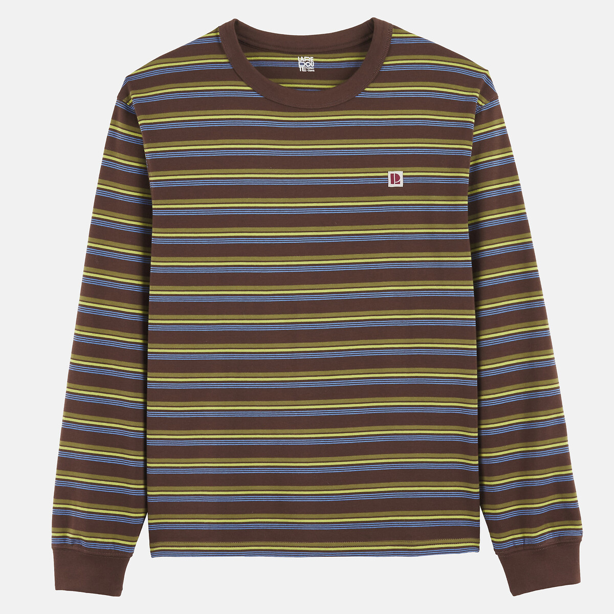 T-shirt col rond à manches longues rayé marron, LA REDOUTE COLLECTIONS