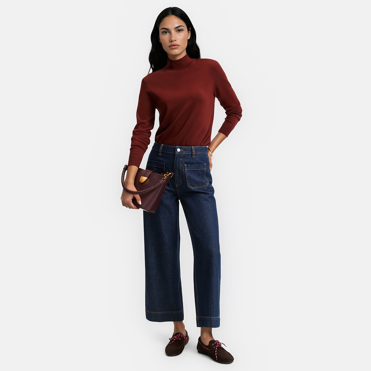 Pull col montant en maille fine orange foncé, LA REDOUTE COLLECTIONS
