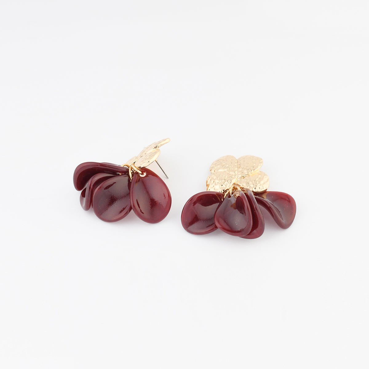Boucles d'oreilles pendantes pétales bordeaux bordeaux, BALABOOSTE