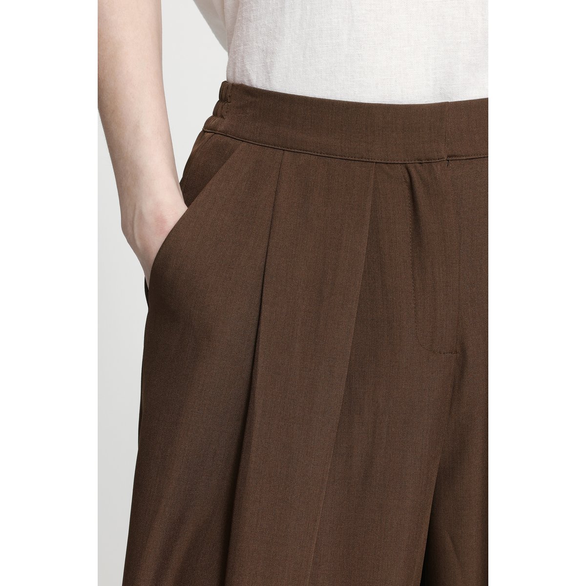 Pantalon taille haute, jambes larges, bas elastiqué slate black melange, ICHI