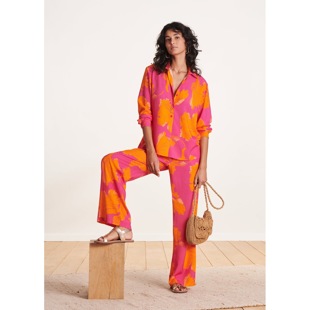 Chemise ample à imprimé fleuri rose/orange, LA FEE MARABOUTEE