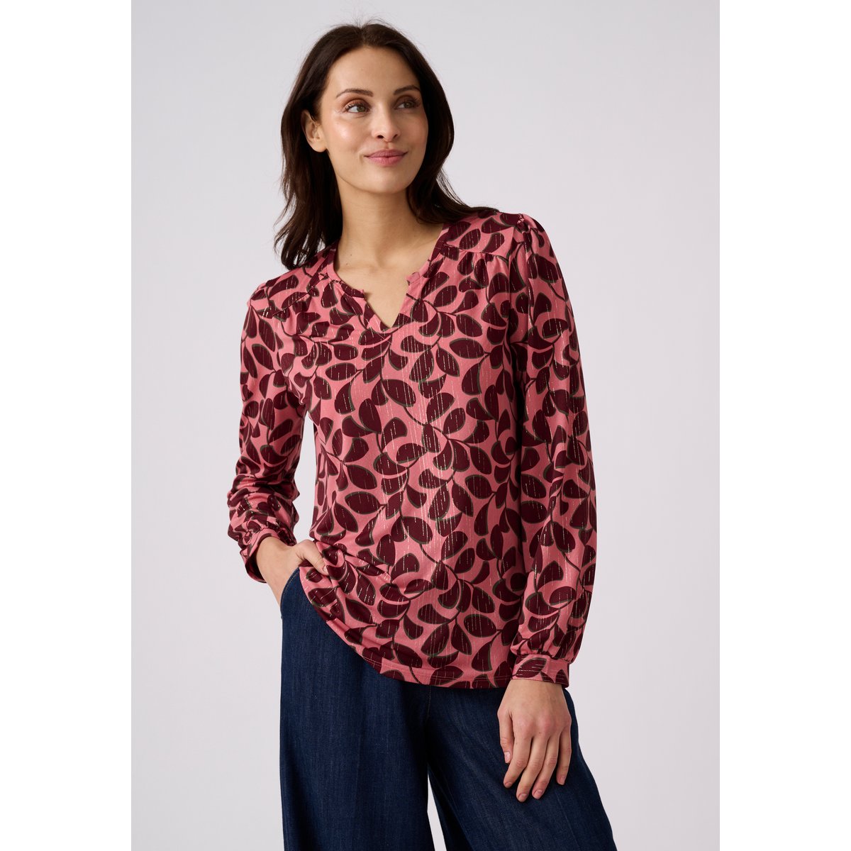 T-shirt maille crêpe stretch fil brillant rose feuillage, DAMART