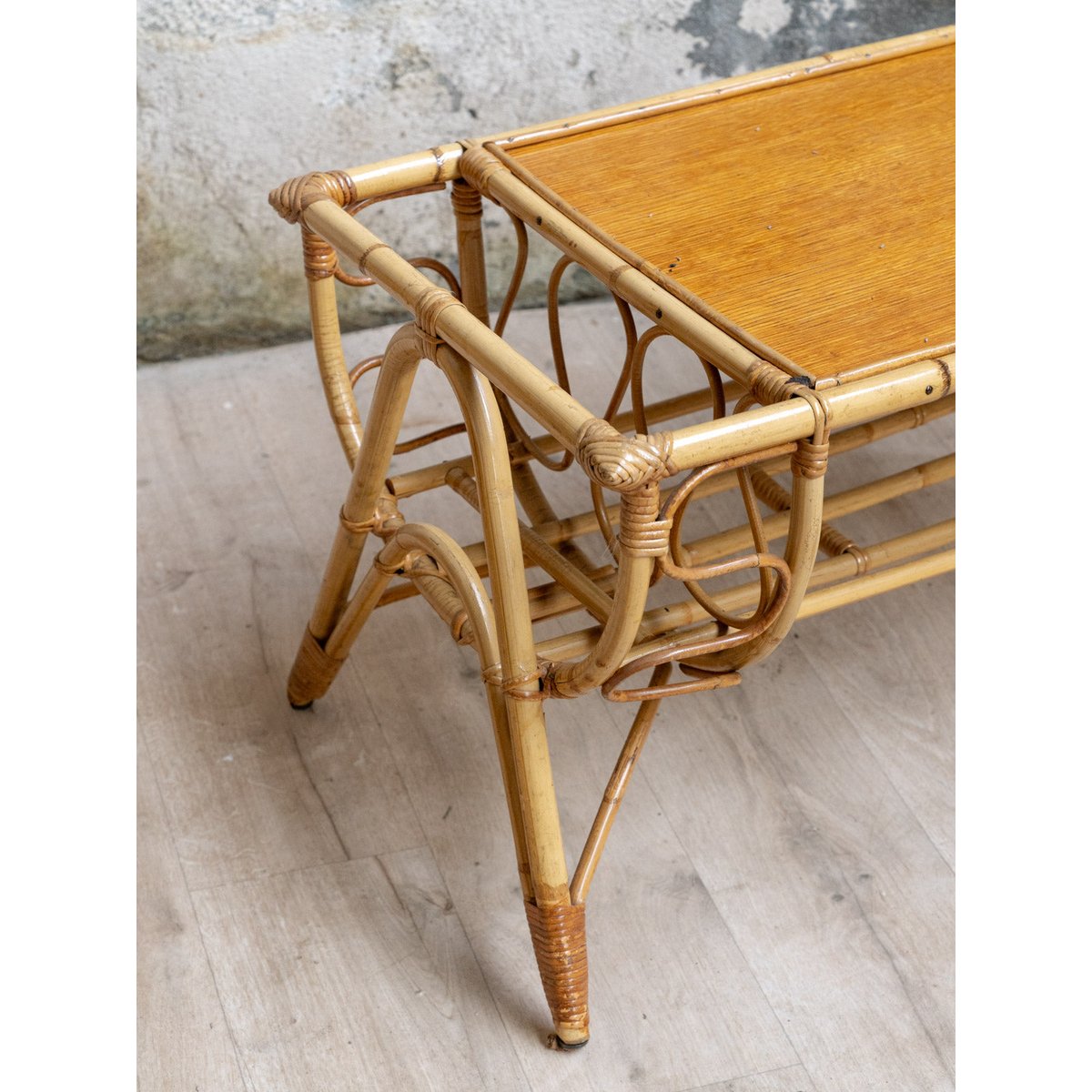 Table basse en rotin Léonie N°1586 - Bon état bois clair, DEBONGOUT