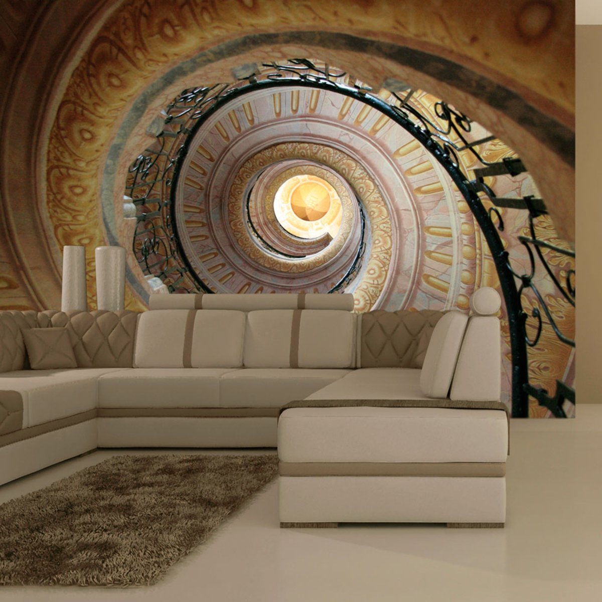 Papier peint intissé panoramique 3D et Perspective Decorative spiral stairs noir, EDEN