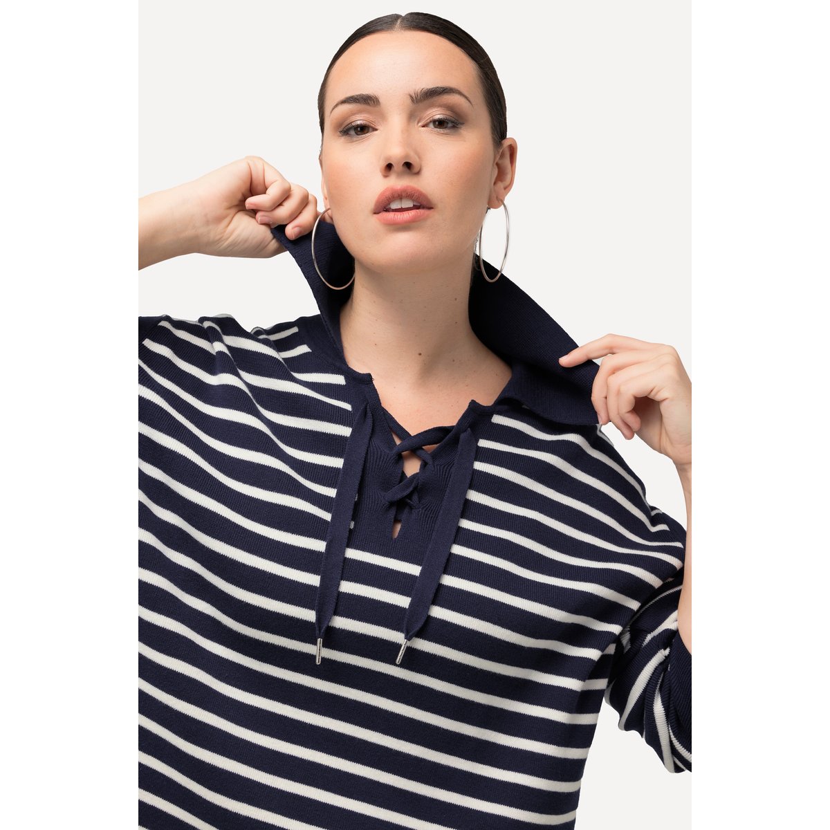 Pull, rayures, col marin, laçage marine, ULLA POPKEN