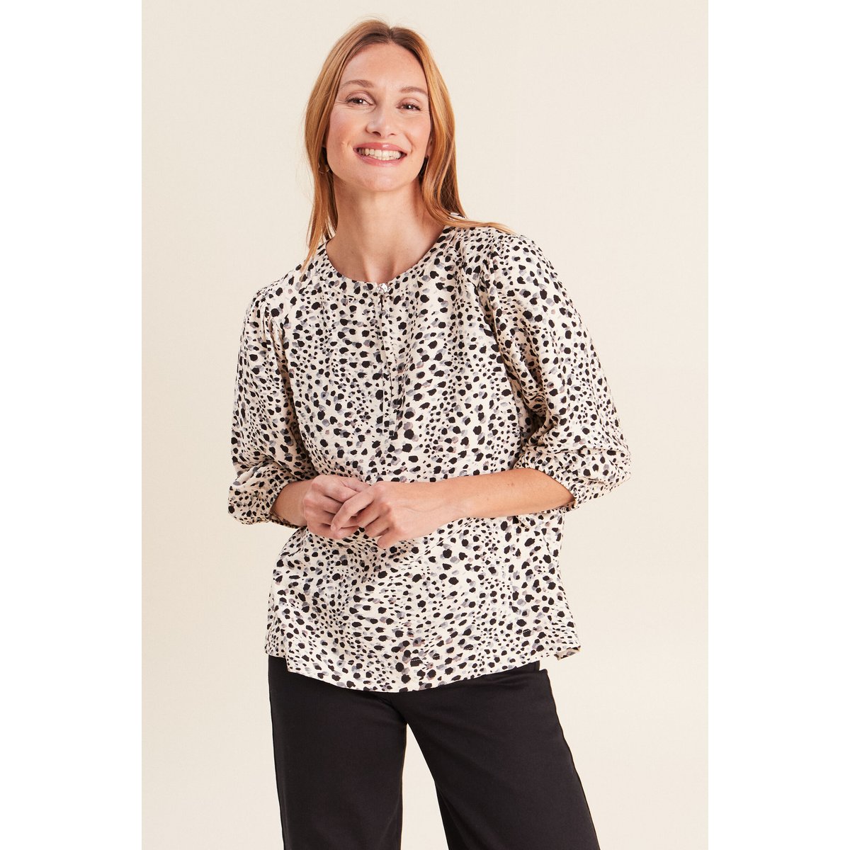 Blouse droite col rond manches 3/4 blanc, BREAL
