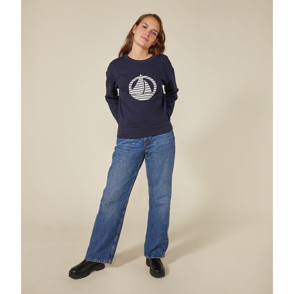 Logo Print Cotton Sweatshirt navy, PETIT BATEAU