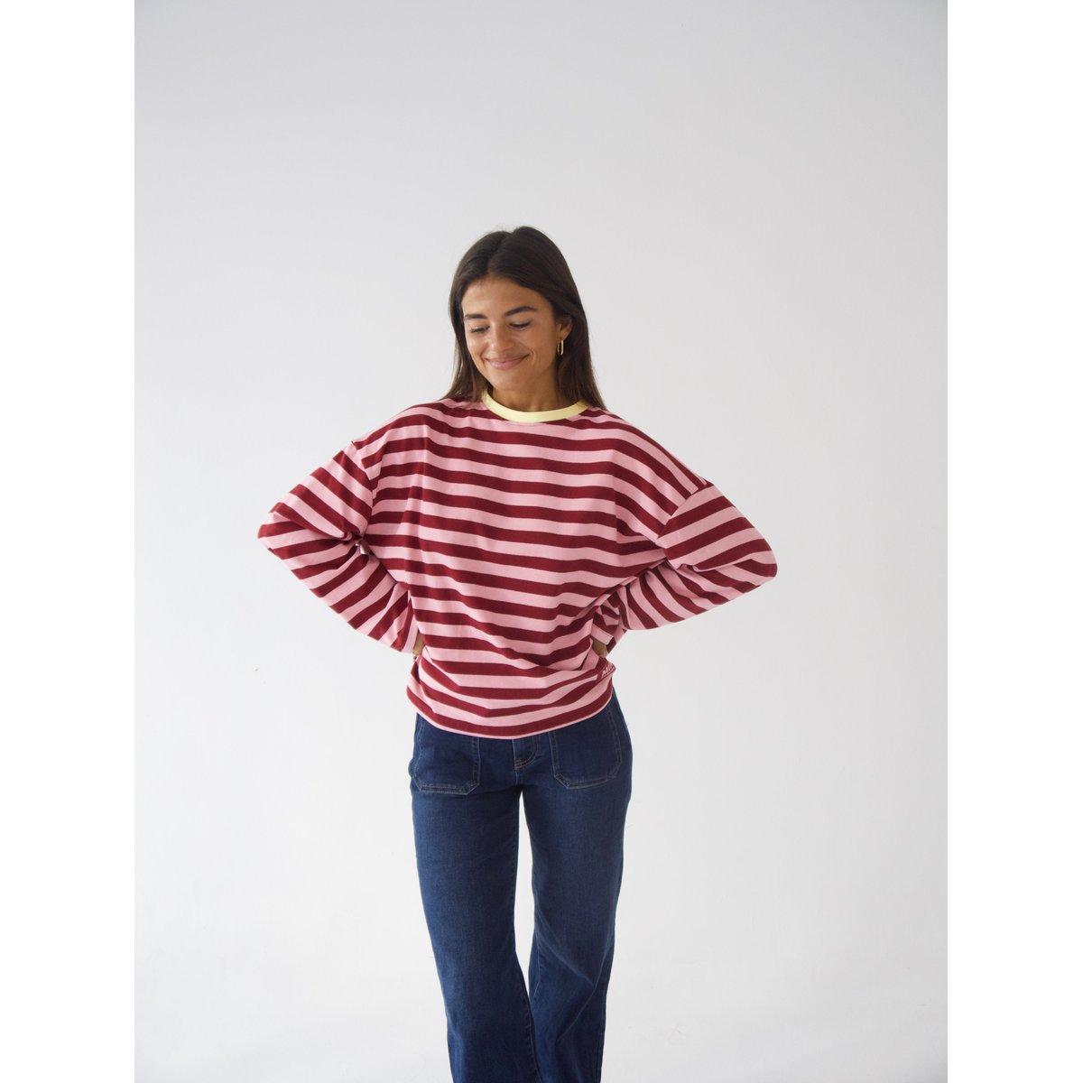 T-shirt rayé manches longues NÚRIA bordeaux / rose / jaune, MINDTRAVELER