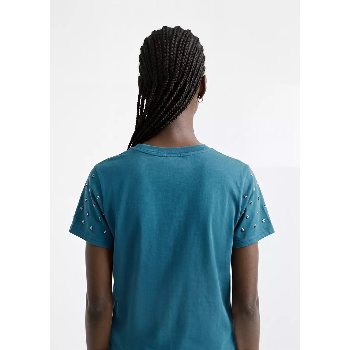 T-shirt en coton avec détail d’étoiles métalliques bleu pétrole, MANGO TEEN
