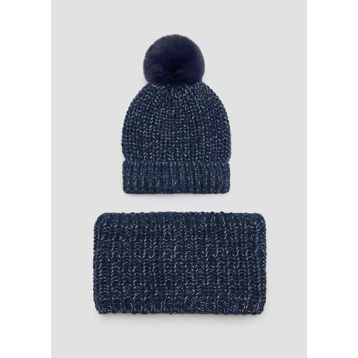 Bonnet maille métallisé avec pompon bleu marine, MANGO BABY
