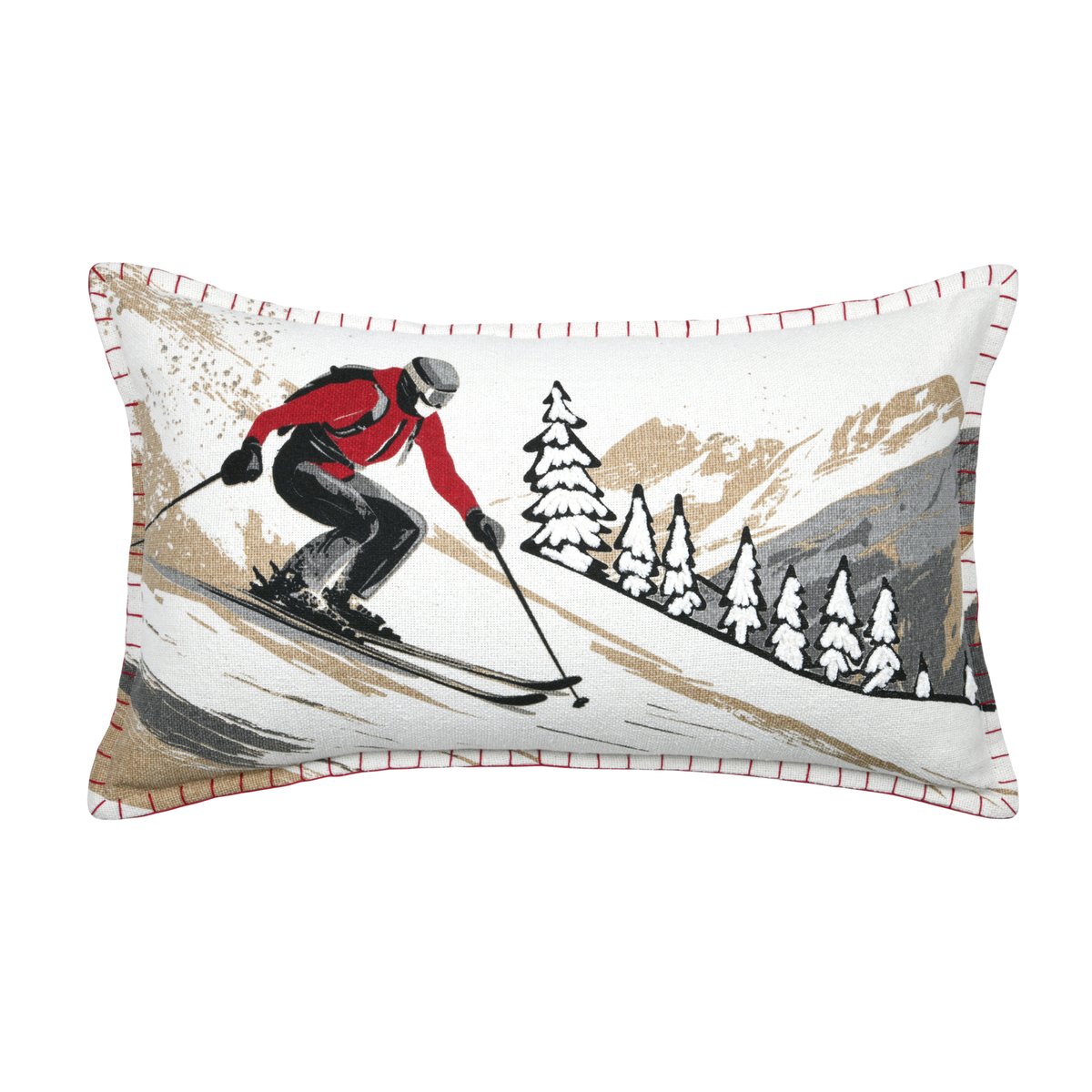 Coussin rectangulaire en coton à motif ski blanc, LOVELY CASA