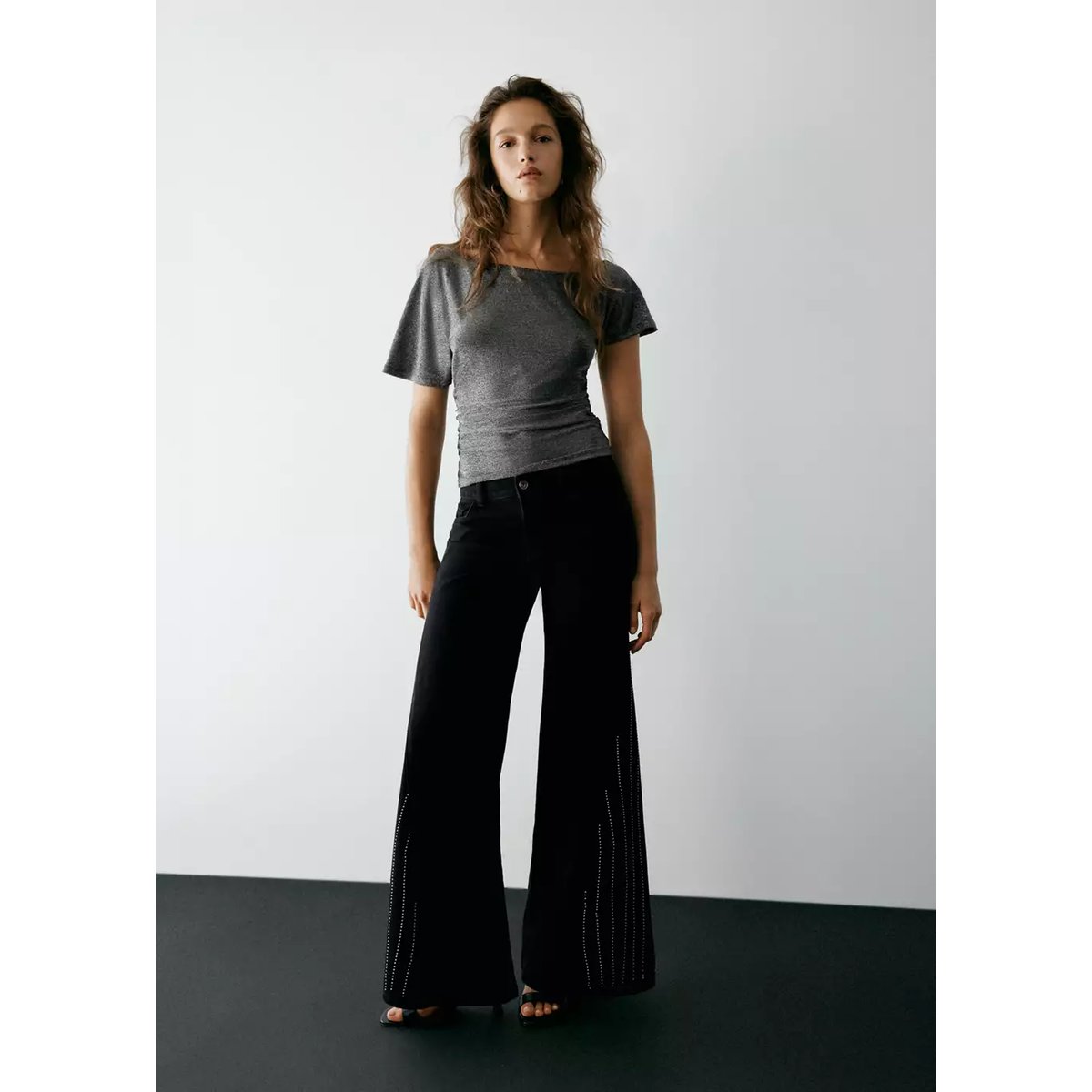 Jean large à clous noir, MANGO TEEN