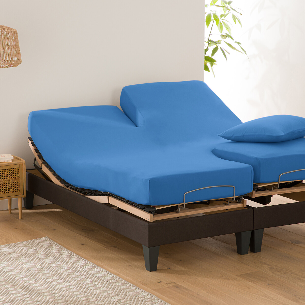 Drap housse uni en coton, lit articulé, Scenario bleu de provence, LA REDOUTE INTERIEURS