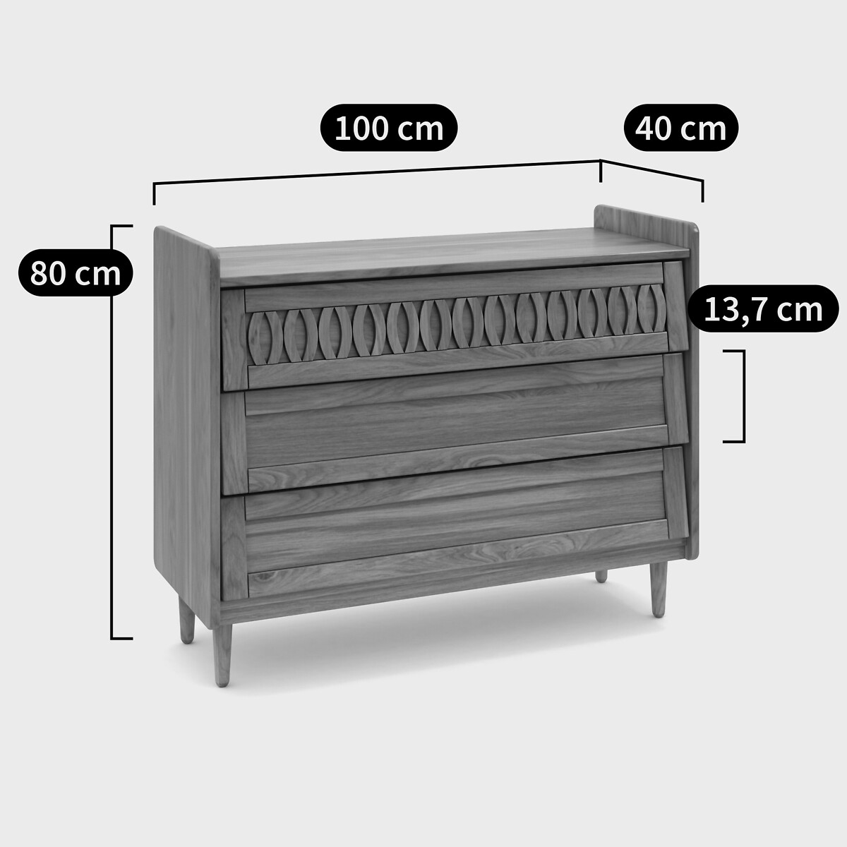 Commode 3 tiroirs, Malaya bois, LA REDOUTE INTERIEURS