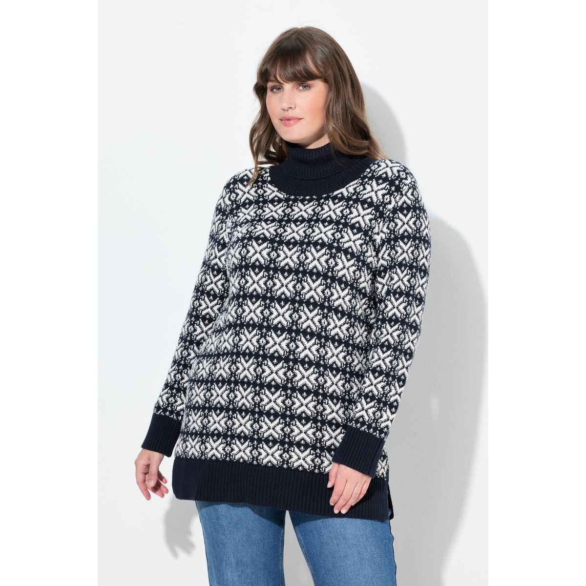 Pull en coton bio à manches longues bleu marine, ULLA POPKEN